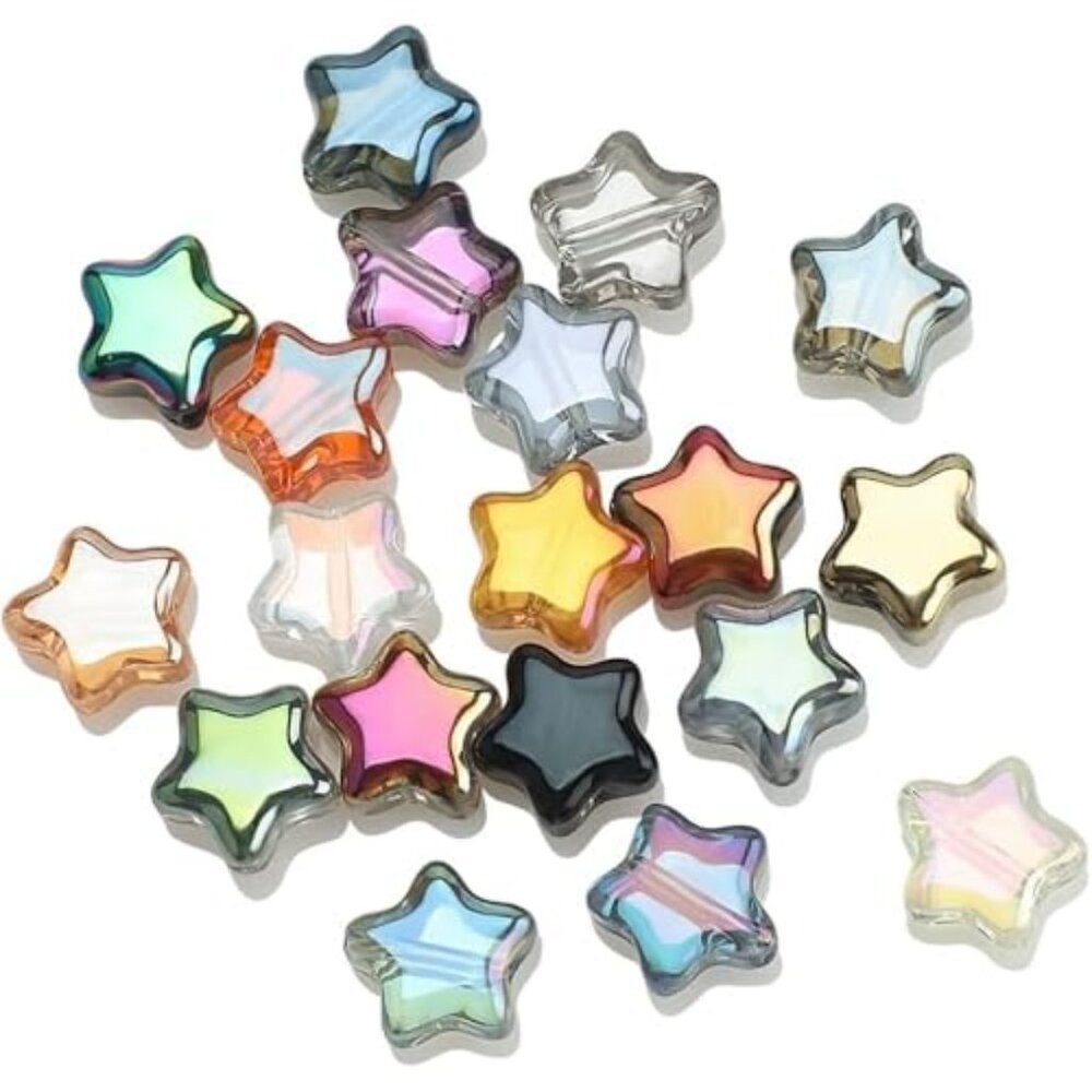 200Pcs‎ Colorful Glass Star Beads Mixed Eletroplated Star Beads